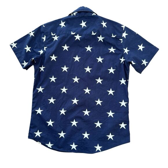 Rugby Large Blue Stars Short Sleeve‎ Button Up Men's Shirt - Picture 2 of 5